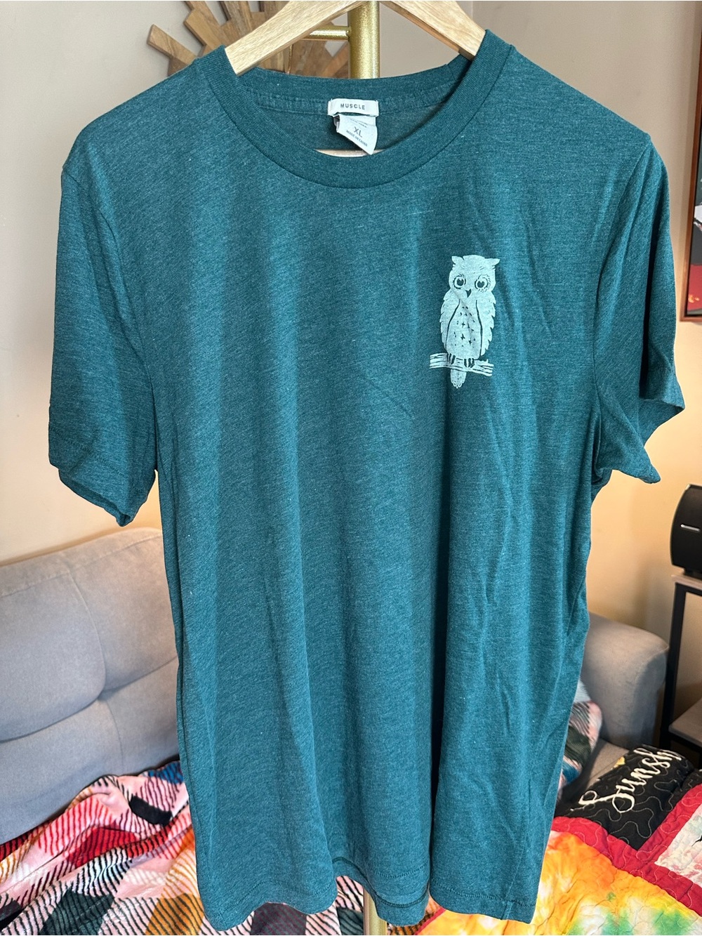 Abercrombie & Fitch Vintage Teal Short-Sleeve Muscle Tee with Owl Graphic